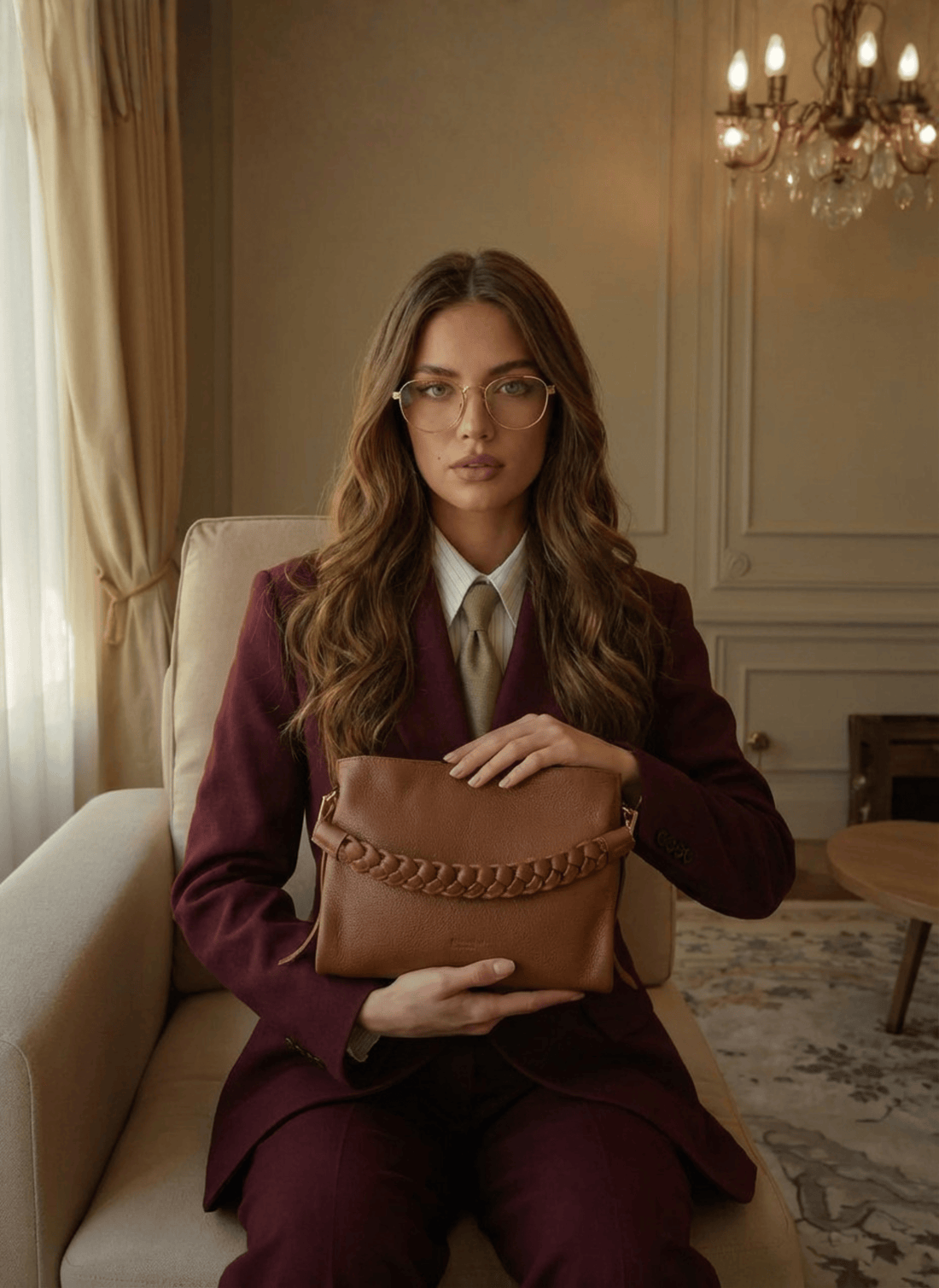 Borsa Braid Micro in pelle Dollaro Cuoio - Voemièn