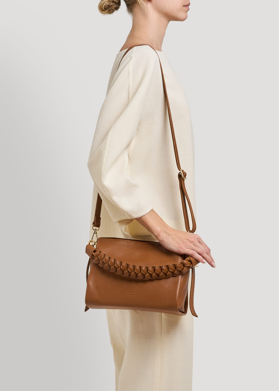 Borsa Braid Micro in pelle Dollaro Cuoio - Voemièn