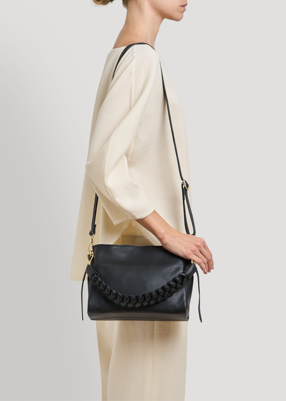 Borsa Braid Micro in pelle Dollaro Nera - Voemièn