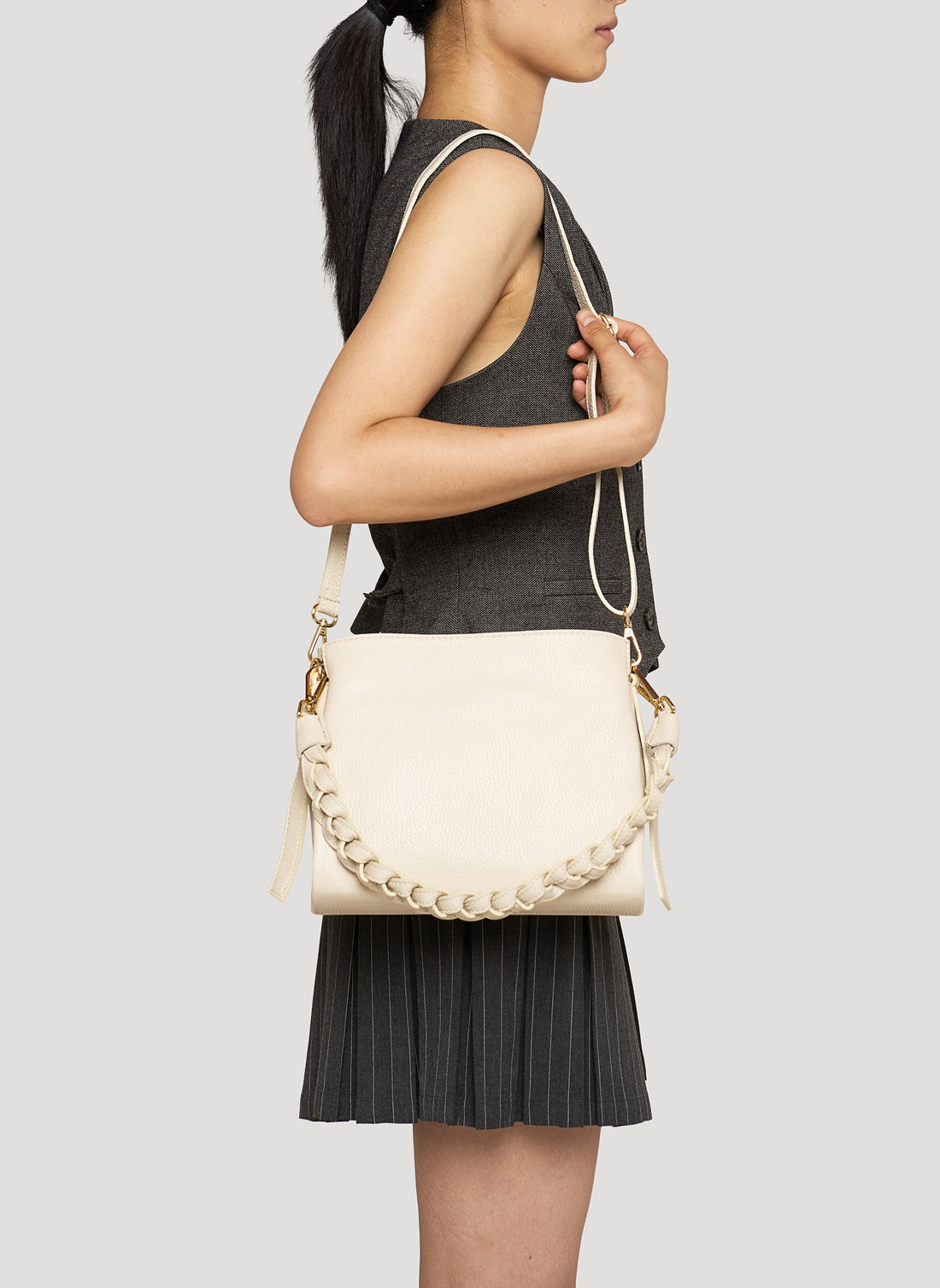 Borsa Braid Micro in pelle Dollaro Beige - Voemièn