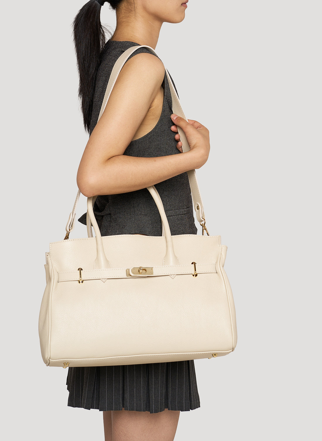 Borsa Burry in pelle Togo Beige