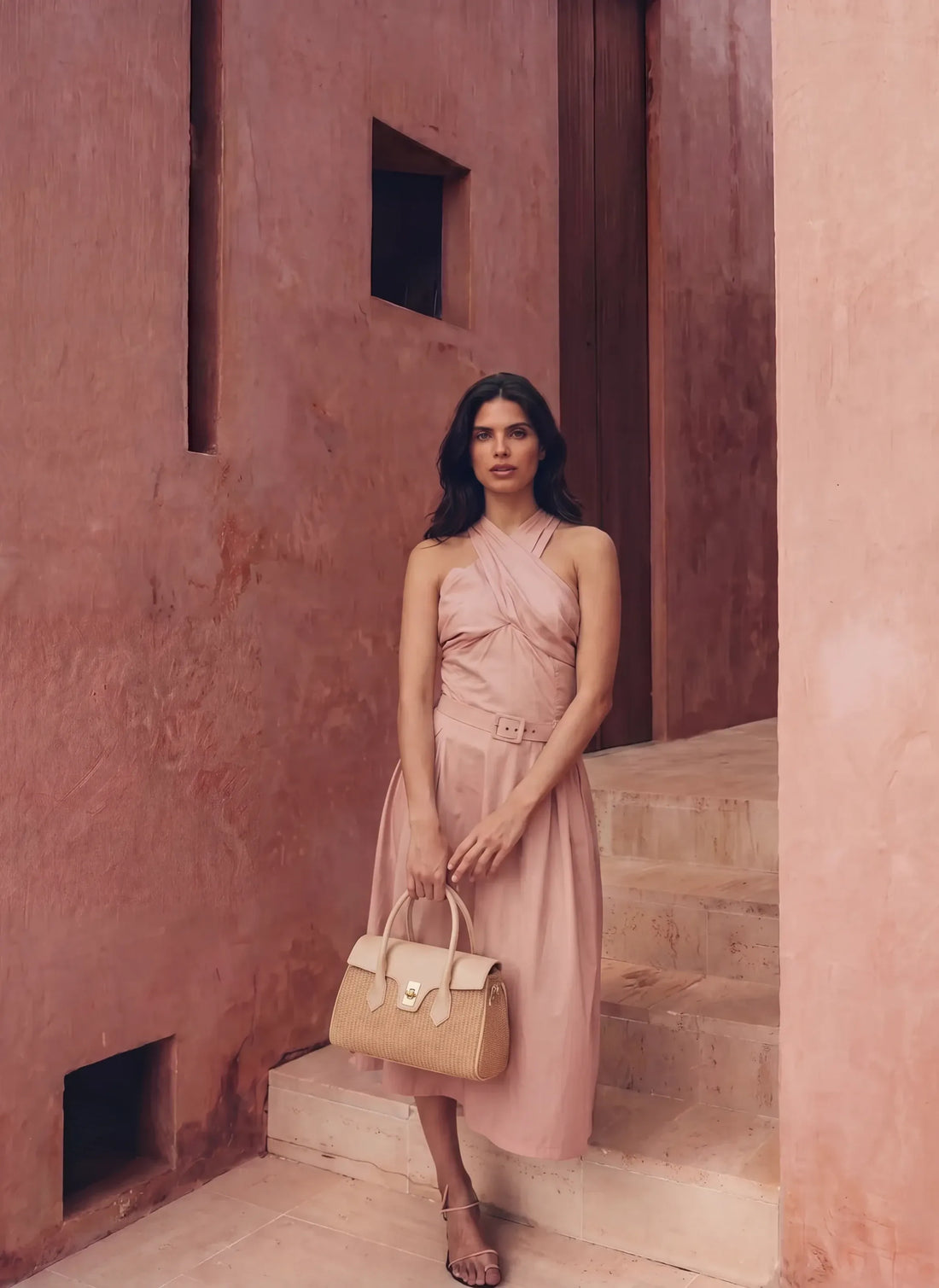 Borsa Cécile in Pelle e Rafia Crema - Voemièn