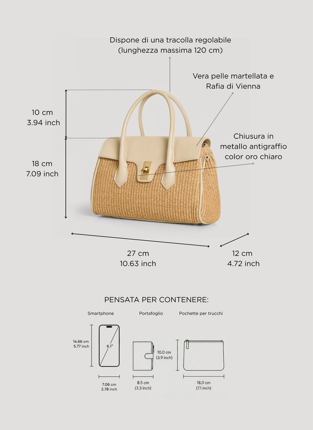 Borsa Cécile in Pelle e Rafia Crema - Voemièn