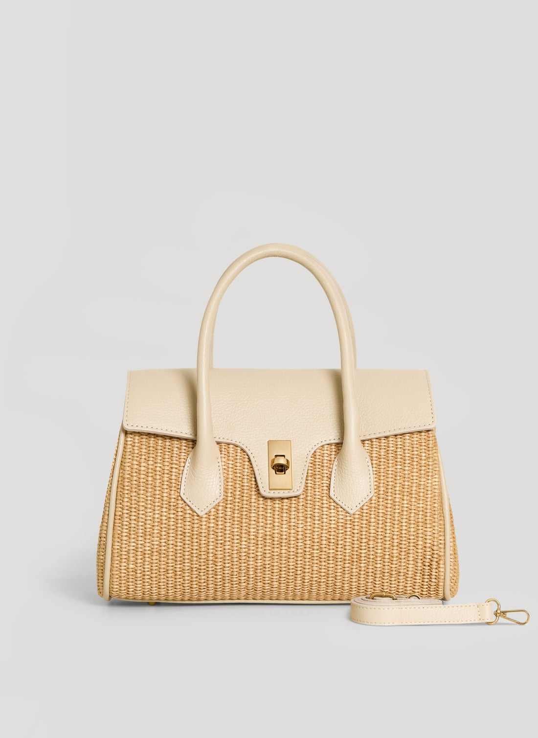 Borsa Cécile in Pelle e Rafia Crema - Voemièn