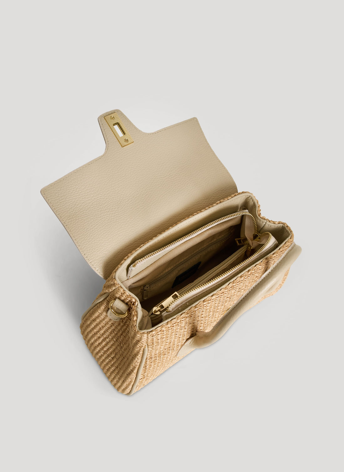 Borsa Cécile in Pelle e Rafia Crema - Voemièn