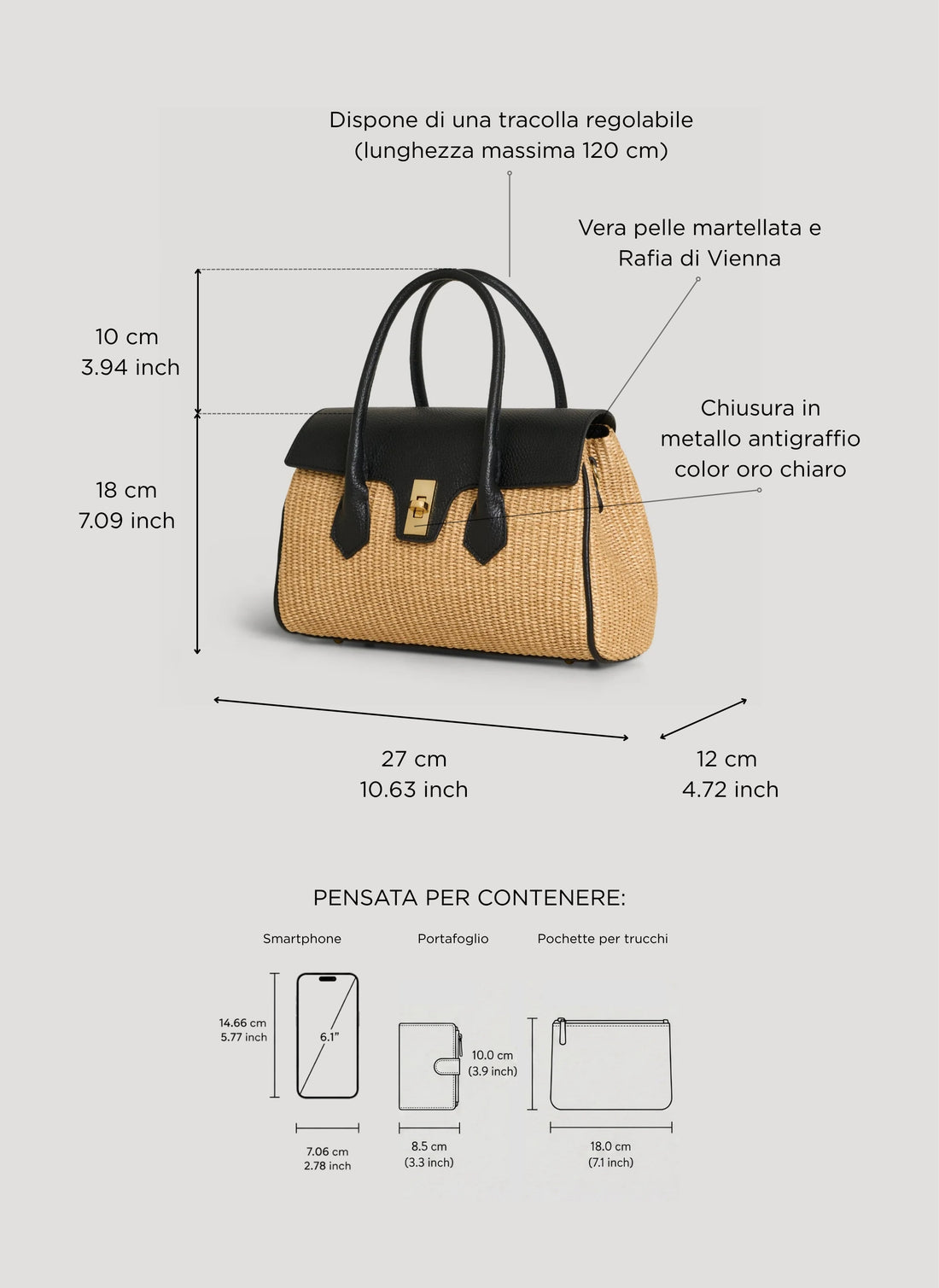Borsa Cécile in Pelle e Rafia Nera - Voemièn