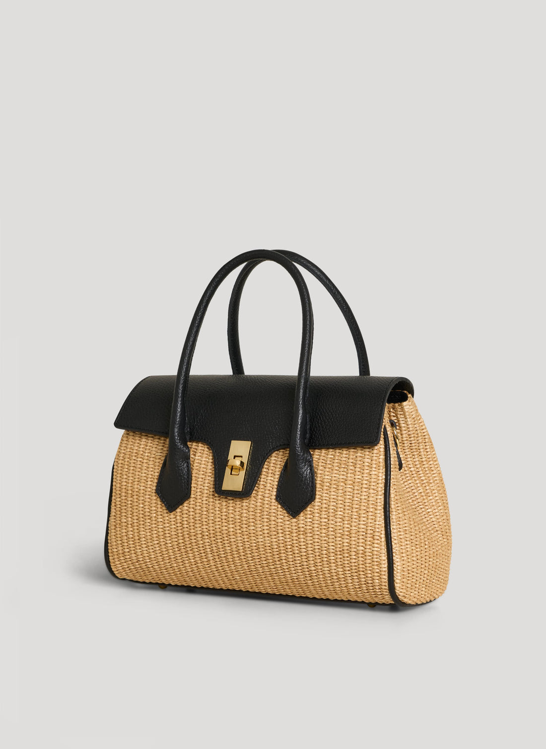 Borsa Cécile in Pelle e Rafia Nera - Voemièn