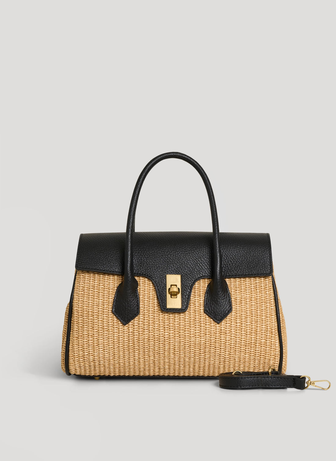Borsa Cécile in Pelle e Rafia Nera - Voemièn