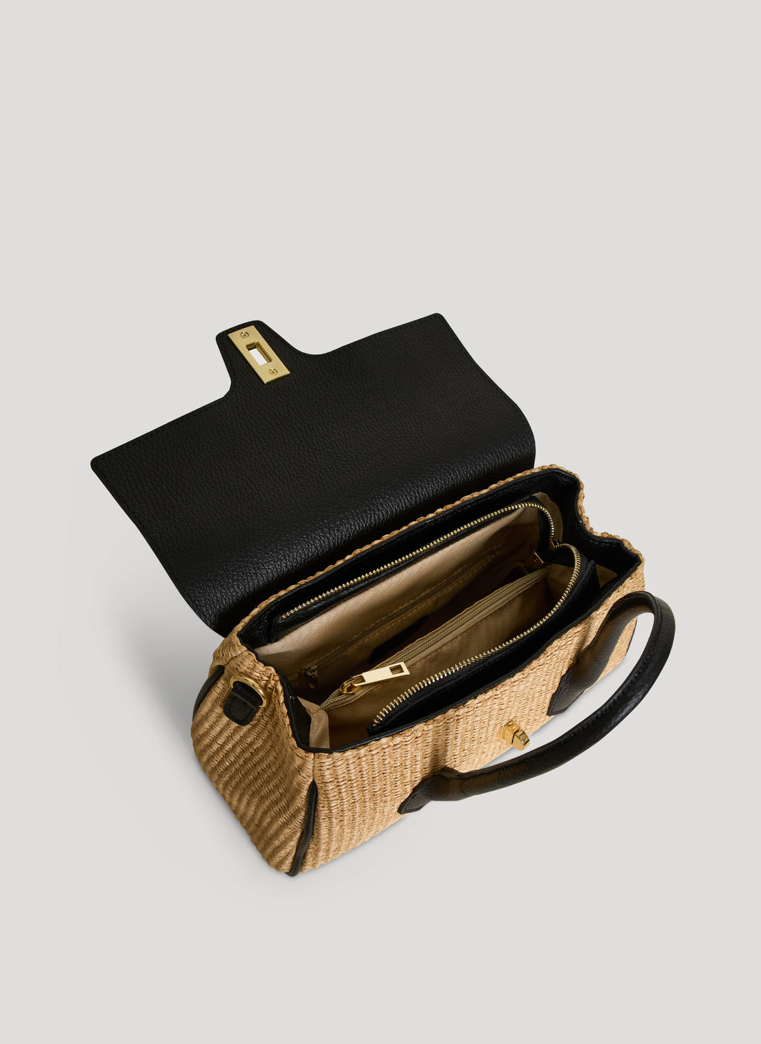 Borsa Cécile in Pelle e Rafia Nera - Voemièn