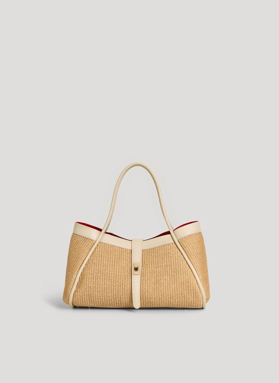 Borsa Mayfair Media in pelle e Rafia Crema - Voemièn