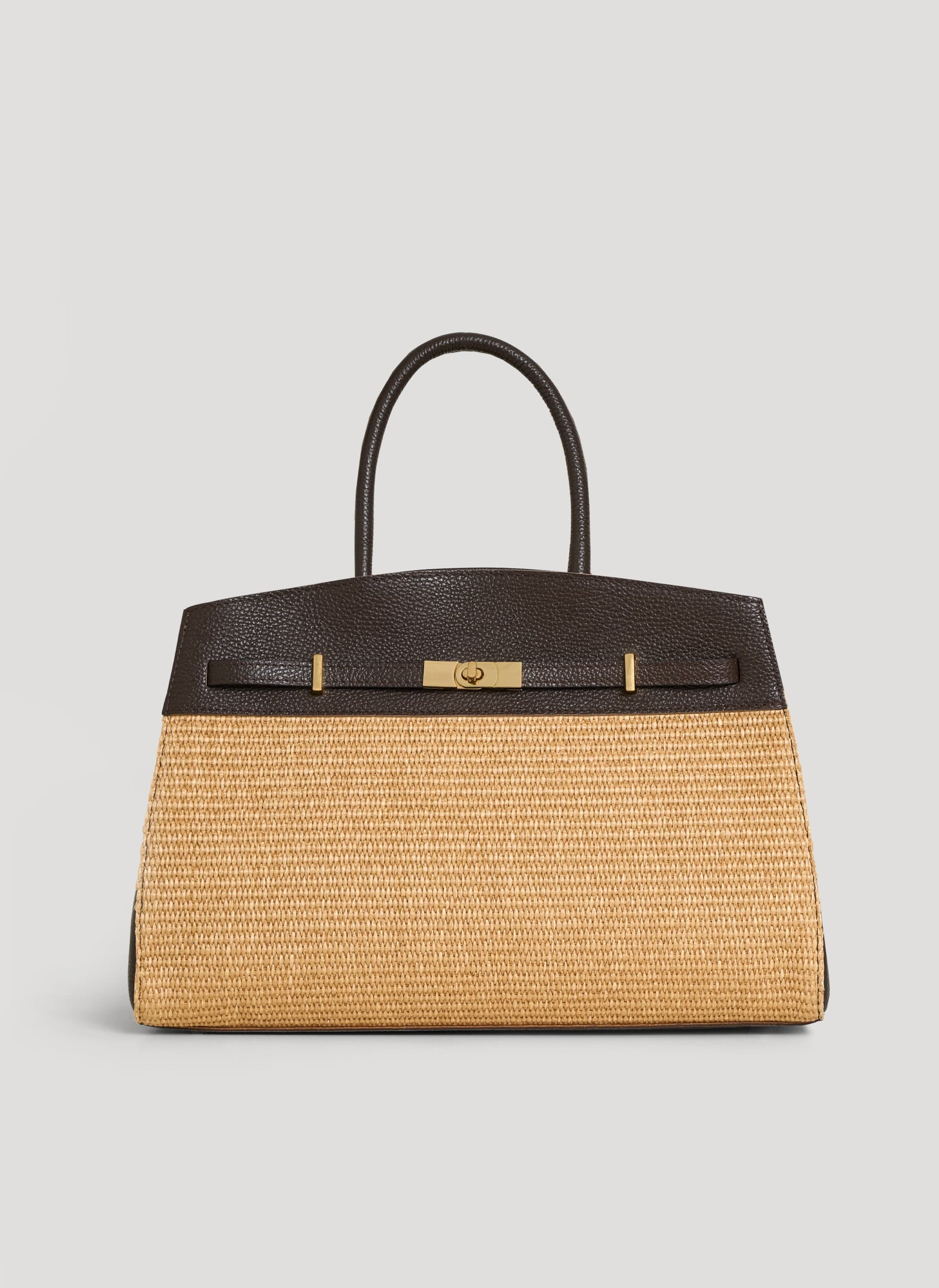 Driade Leather and Raffia Tote Bag in Dark Brown