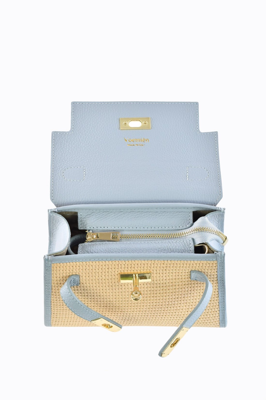 Borsa Freydis in pelle Dollaro e Rafia di Vienna Celeste