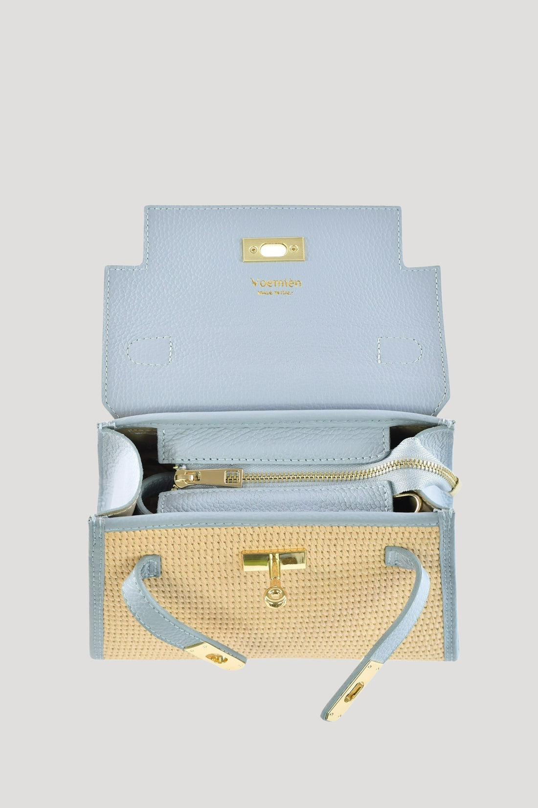Borsa Freydis in pelle Dollaro e Rafia di Vienna Celeste