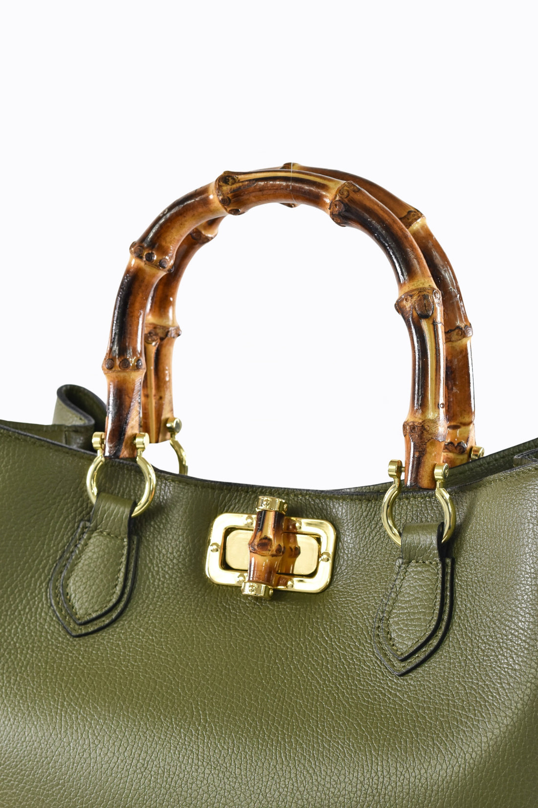 Bamboo Babe bag in Olive Green Dollar leather