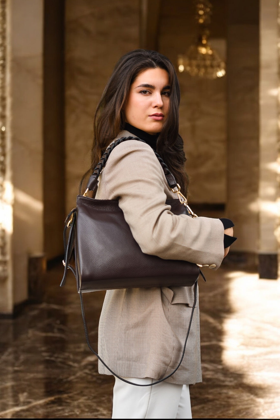 Sac Braid en cuir Orange Dollar