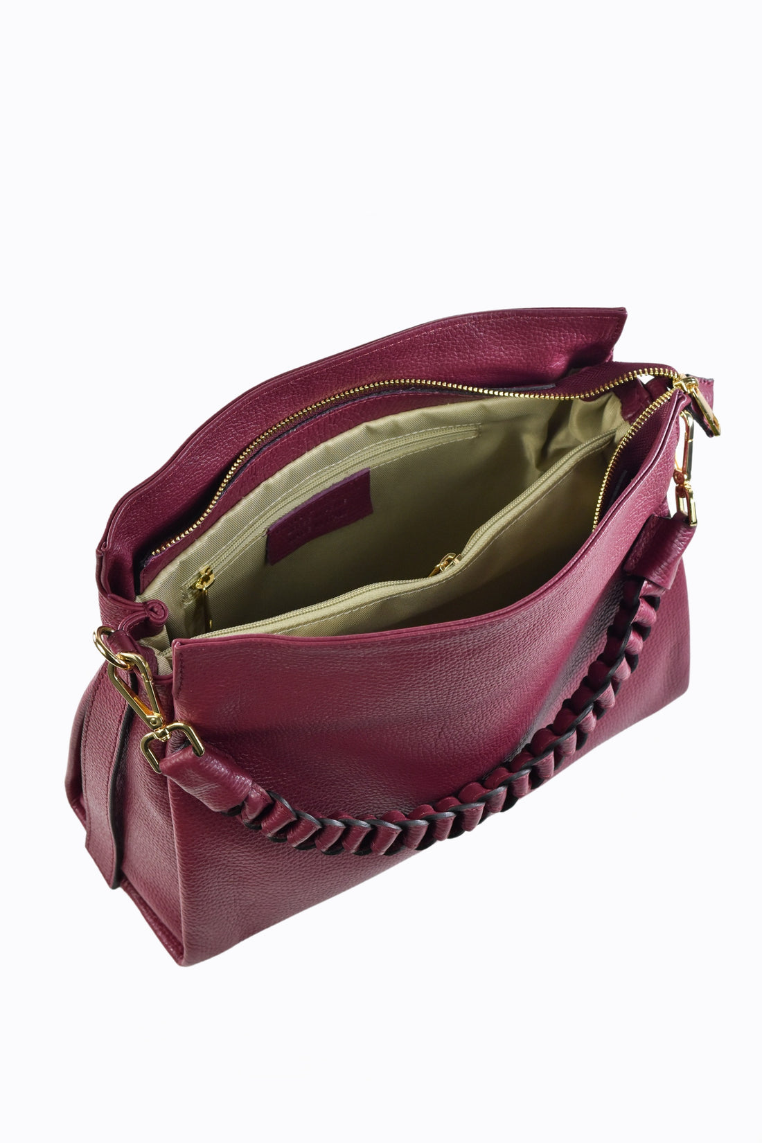 Borsa Braid in pelle Dollaro Rosso Borgogna