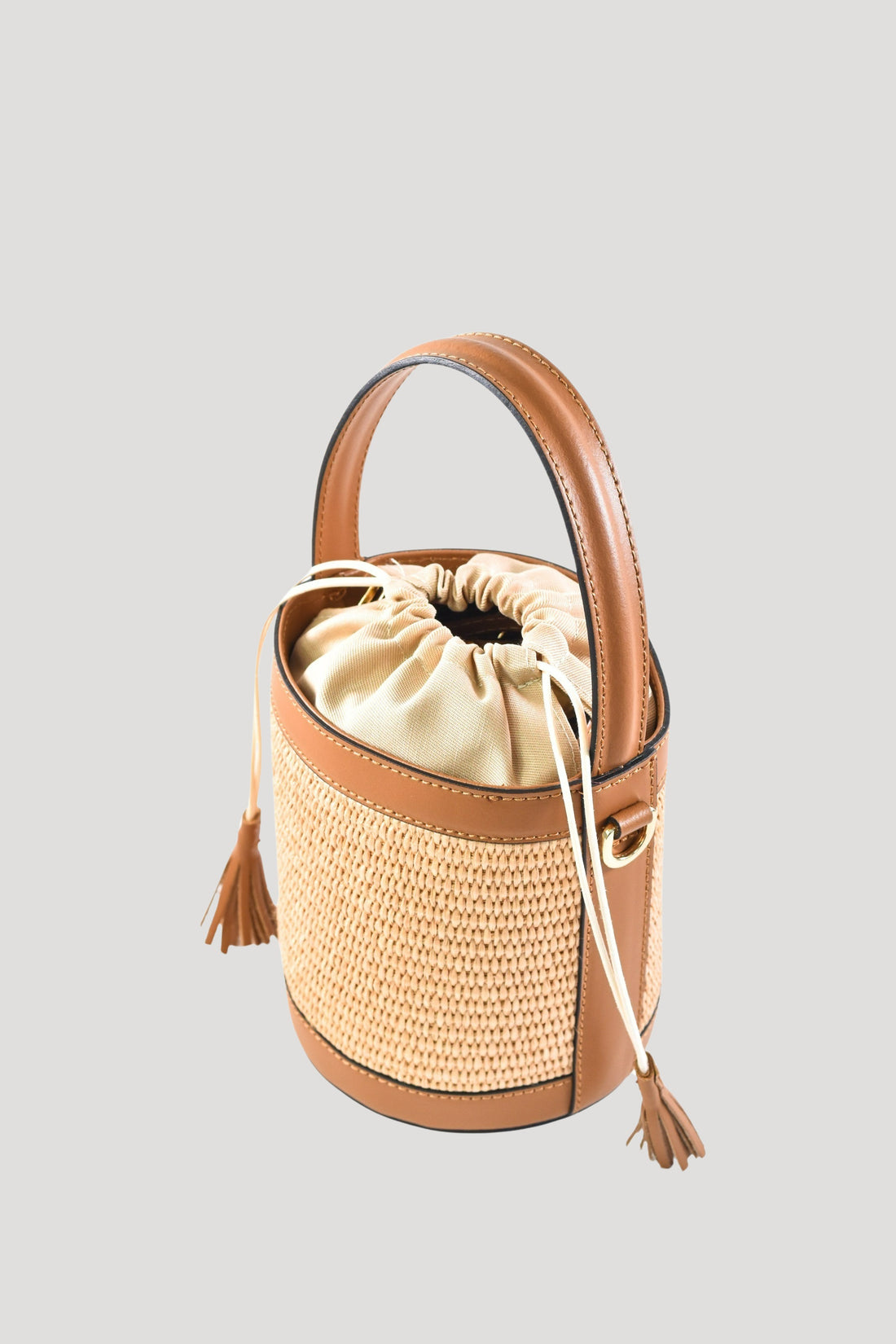 BORSA PETIT IN PELLE SPAZZOLATA E RAFIA CUOIO