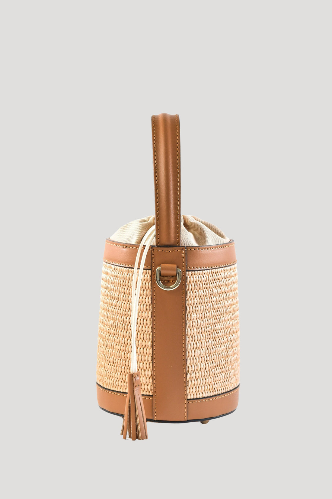BORSA PETIT IN PELLE SPAZZOLATA E RAFIA CUOIO