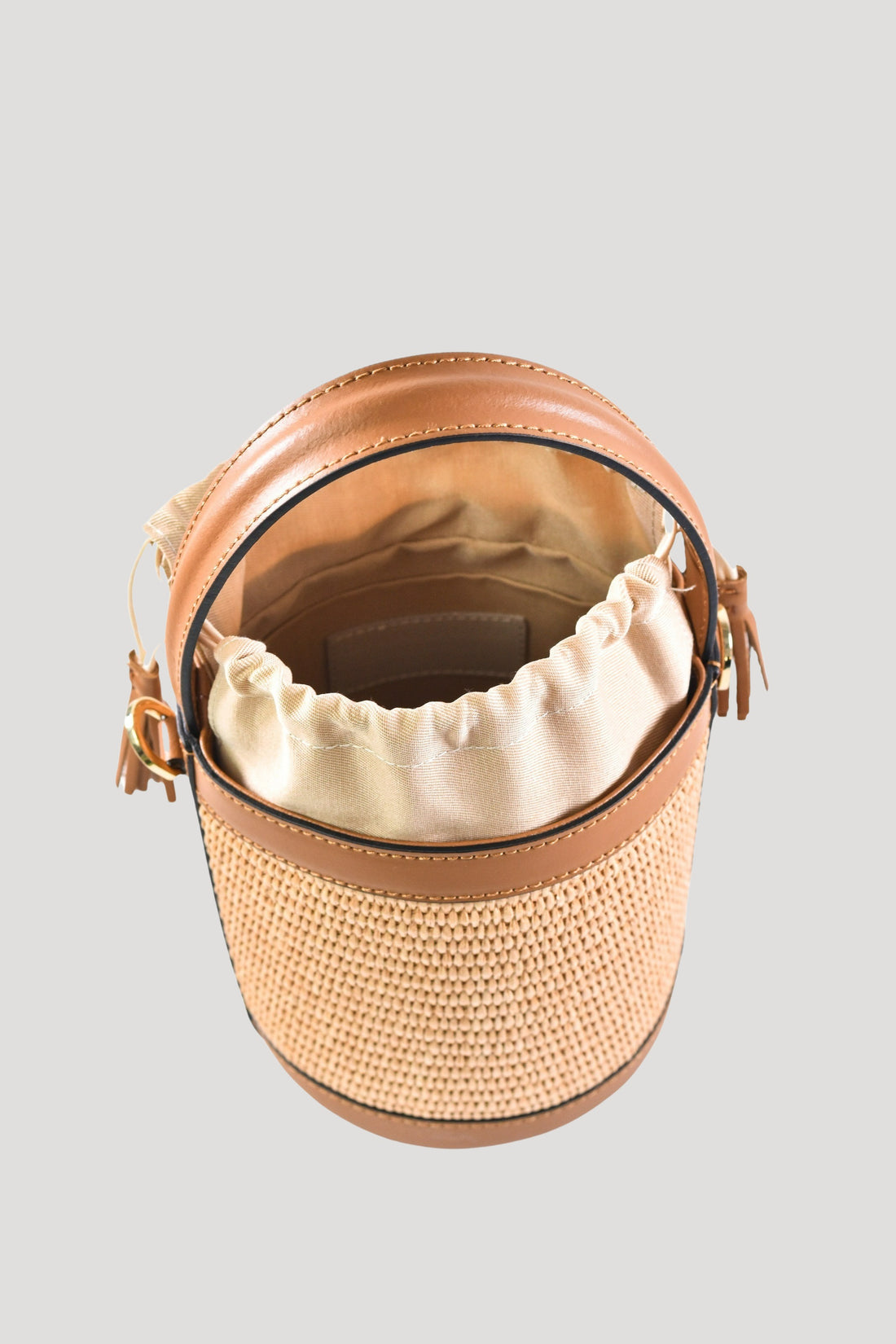 BORSA PETIT IN PELLE SPAZZOLATA E RAFIA CUOIO