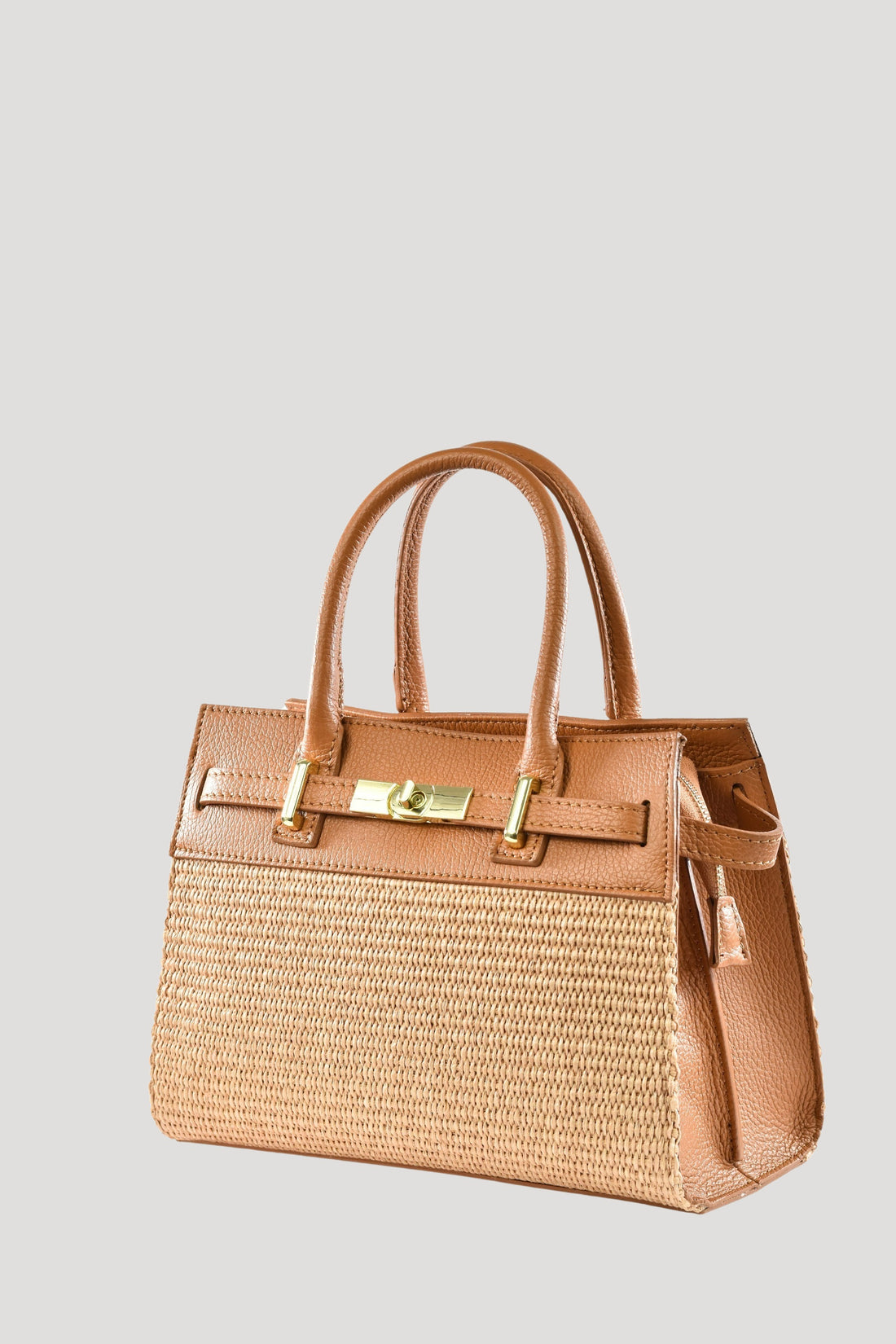 Borsa Grace in pelle Togo e rafia Cuoio