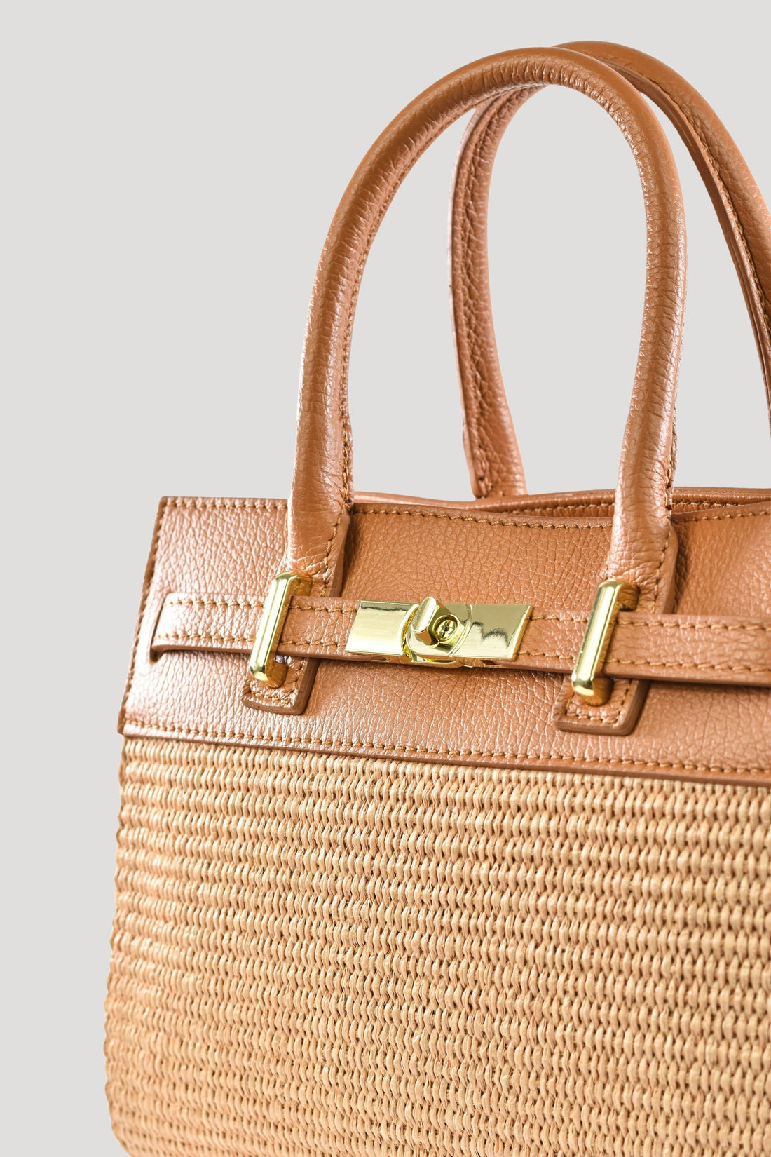 Borsa Grace in pelle Togo e rafia Cuoio