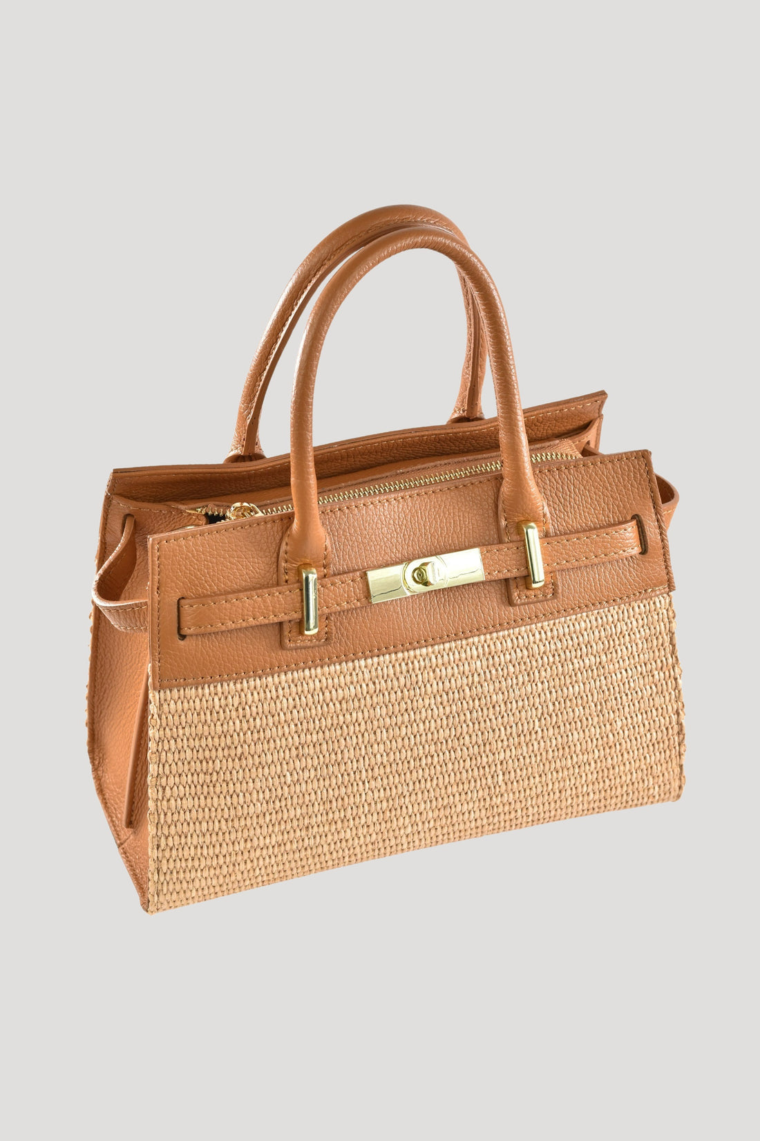 Borsa Grace in pelle Togo e rafia Cuoio