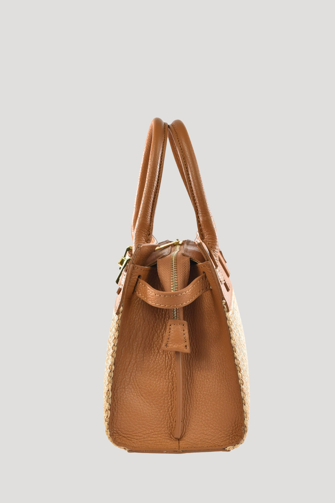 Borsa Grace in pelle Togo e rafia Cuoio