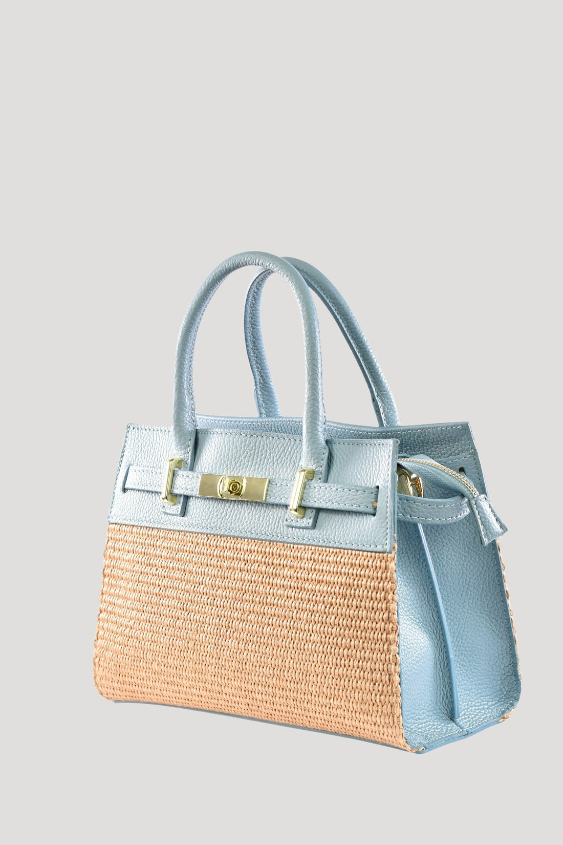 Borsa Grace in pelle Togo e rafia Celeste