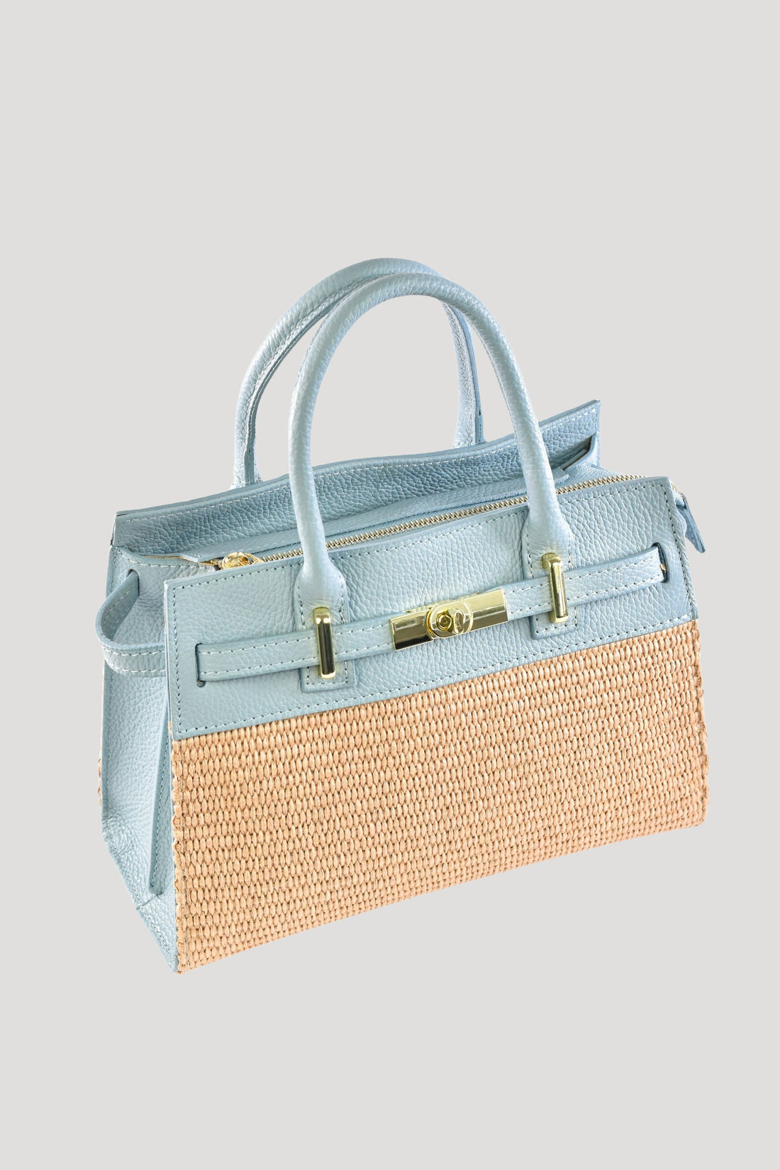 Borsa Grace in pelle Togo e rafia Celeste
