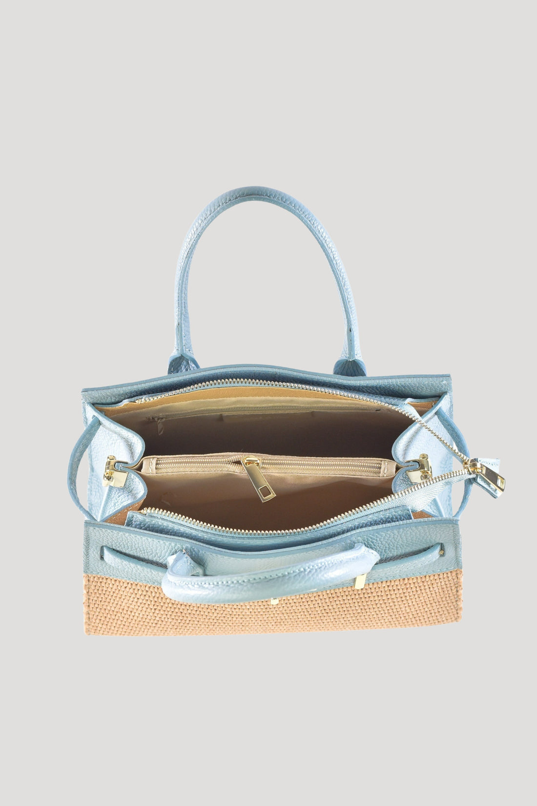 Borsa Grace in pelle Togo e rafia Celeste
