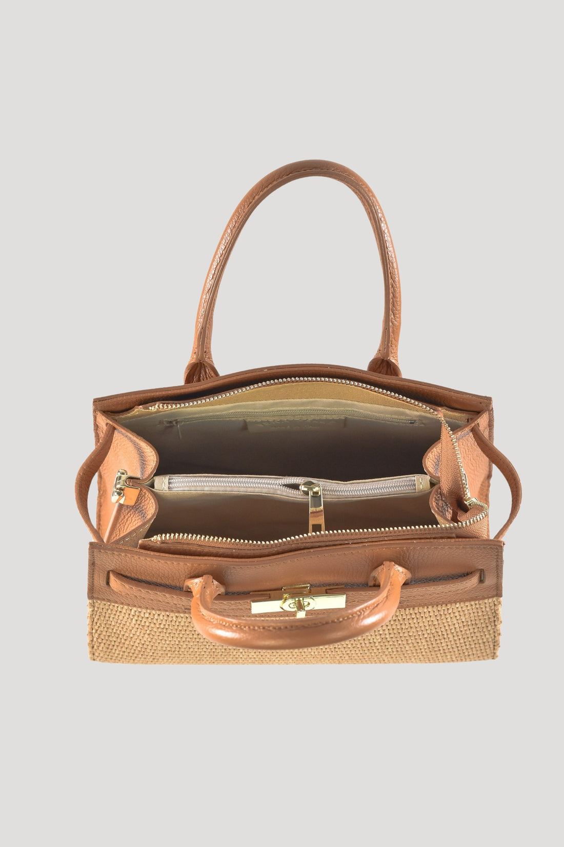 Borsa Grace in pelle Togo e rafia Cuoio