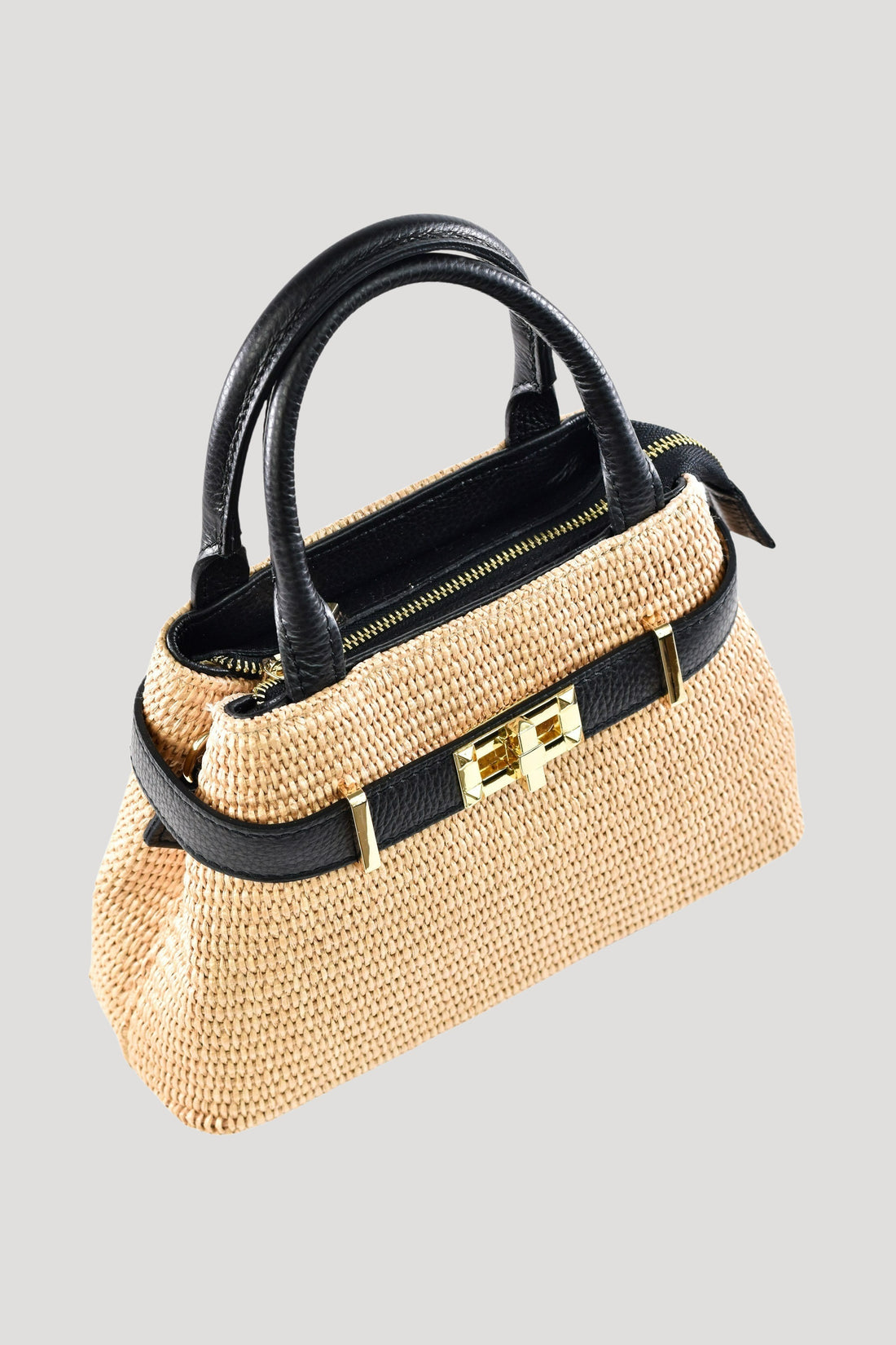 Borsa Elysia in pelle e rafia Nero