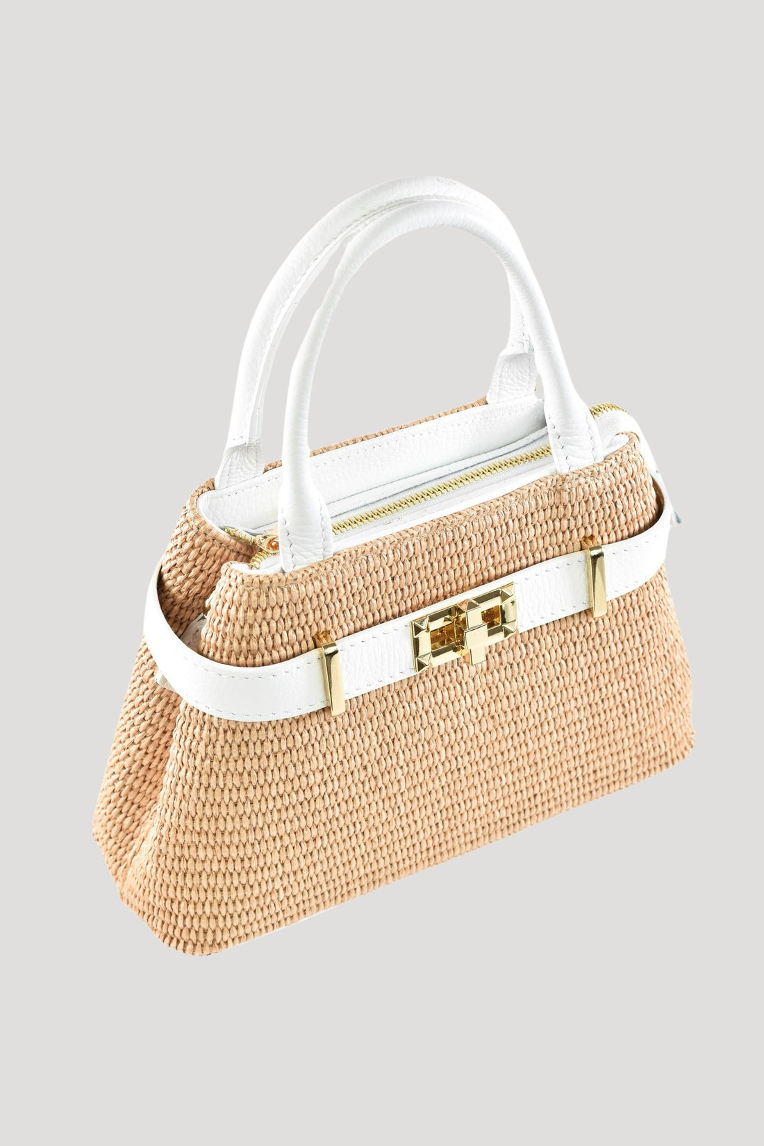 Borsa Elysia in pelle e rafia Bianco