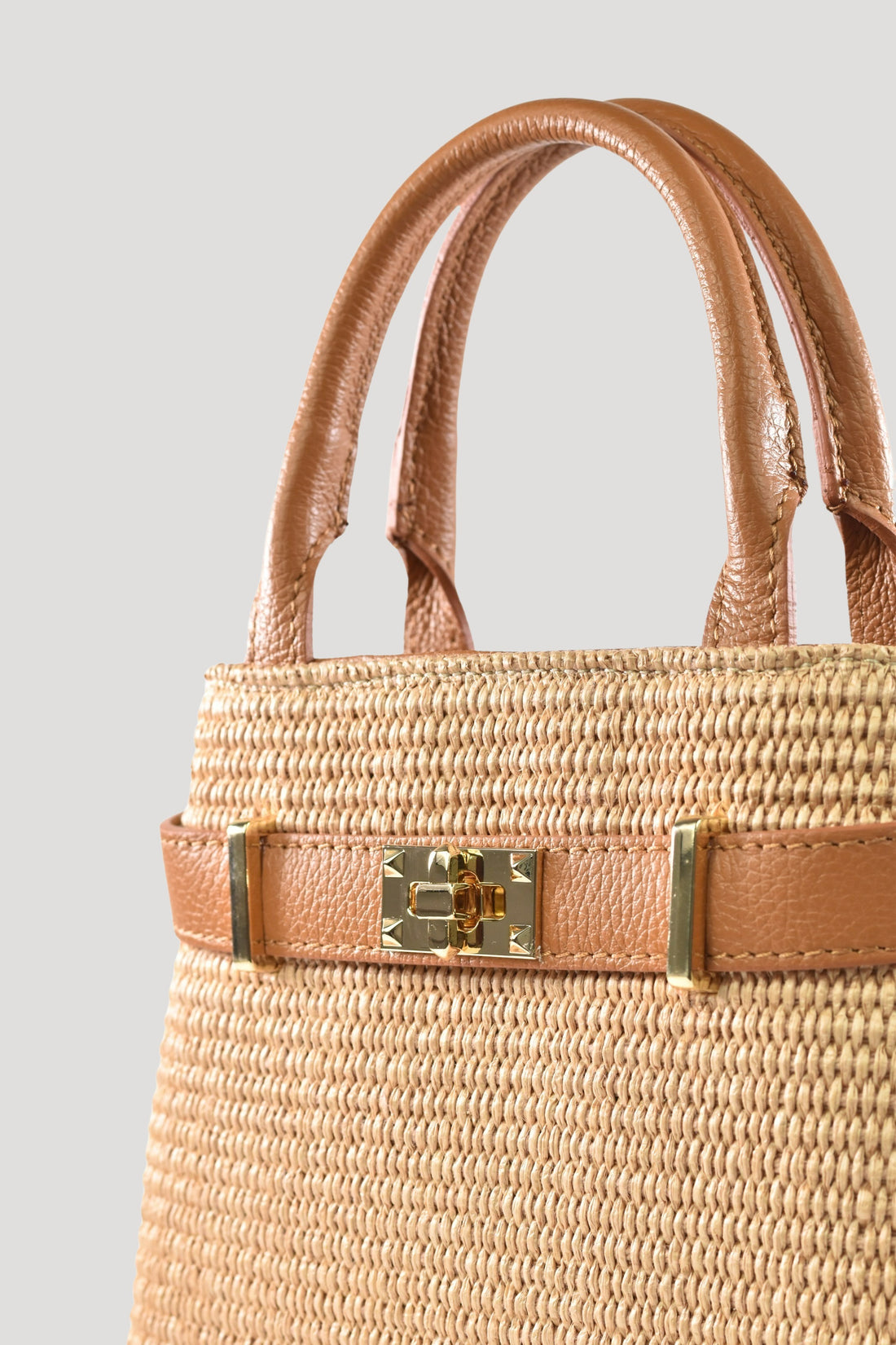 Borsa Elysia in pelle e rafia Cuoio