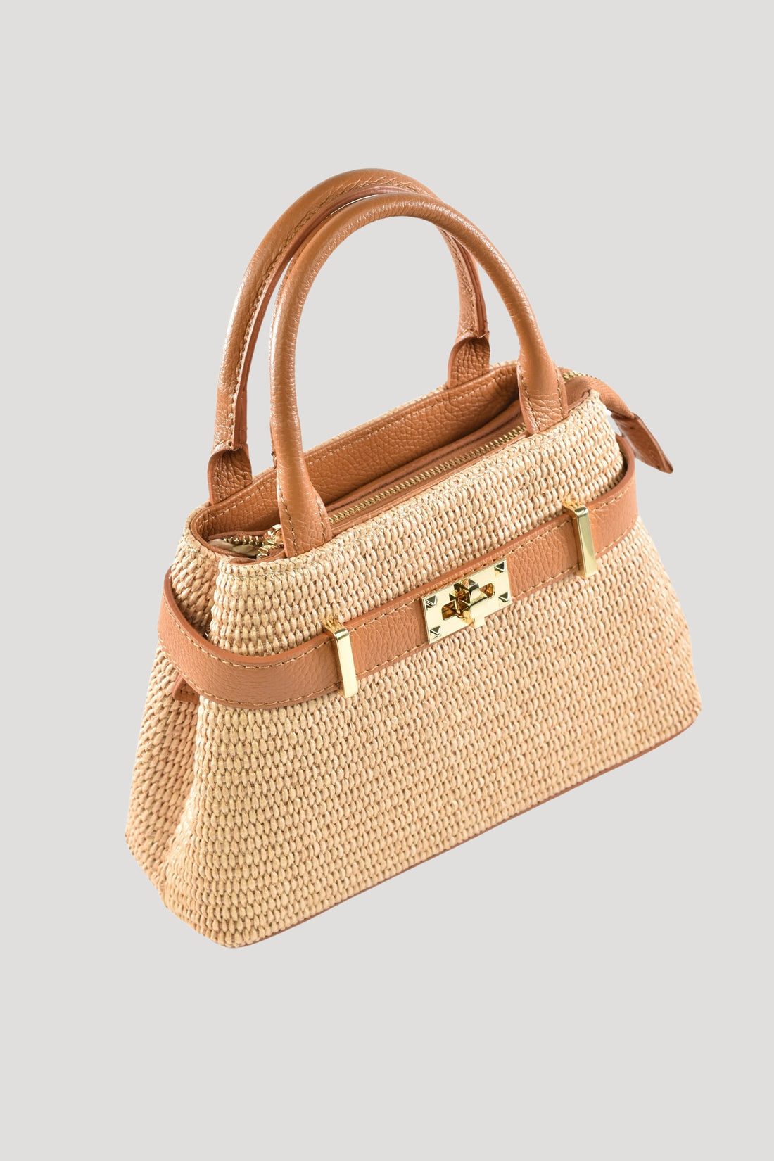 Borsa Elysia in pelle e rafia Cuoio