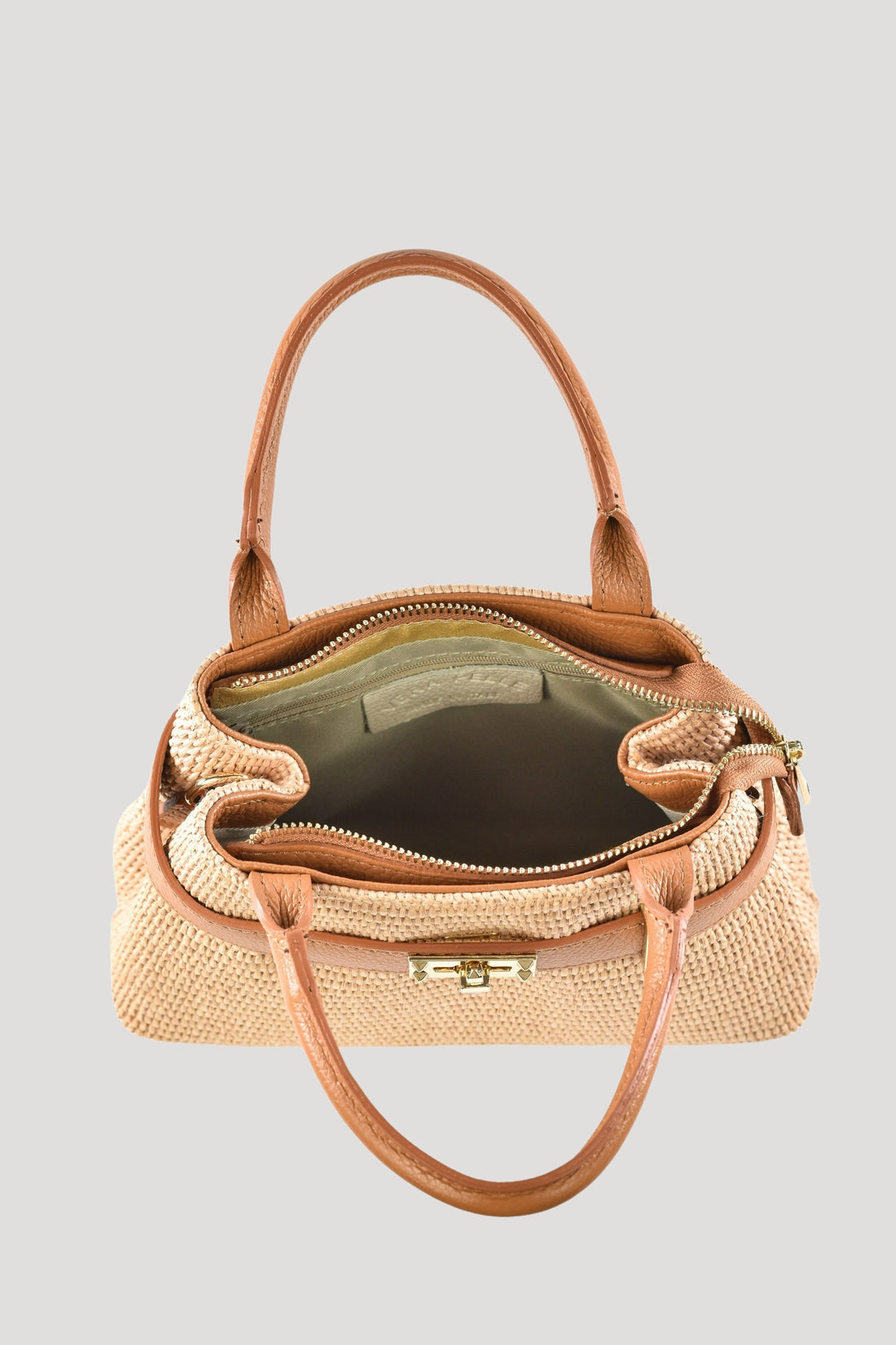 Borsa Elysia in pelle e rafia Cuoio