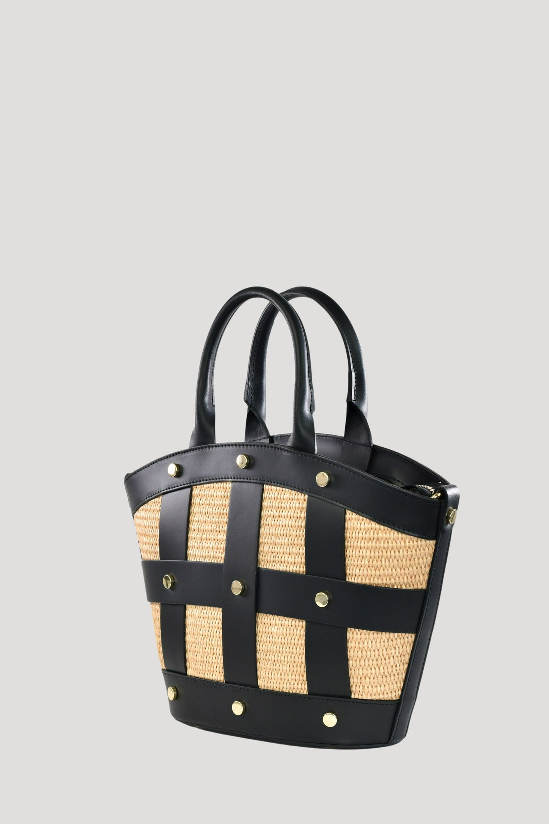 Borsa Jacqueline in pelle Spazzolata e rafia Nera