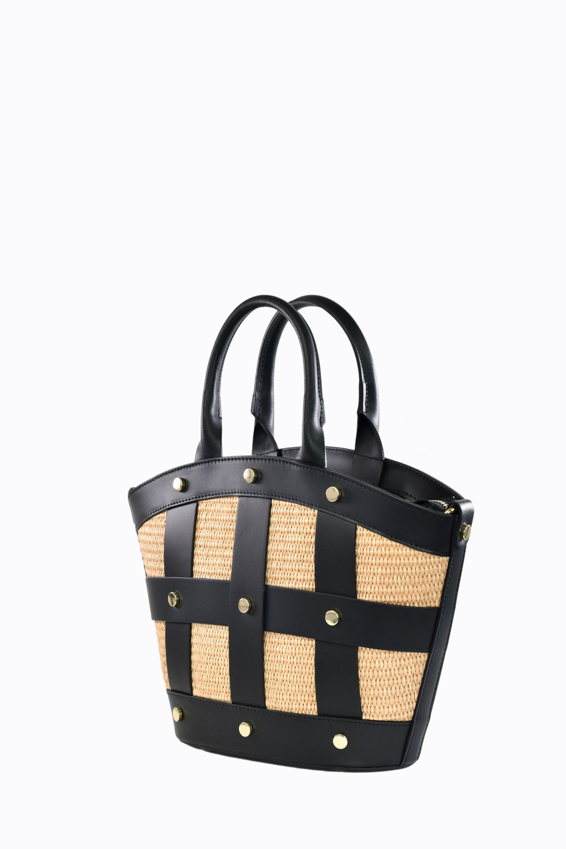 Borsa Jacqueline in pelle Spazzolata e rafia Nera