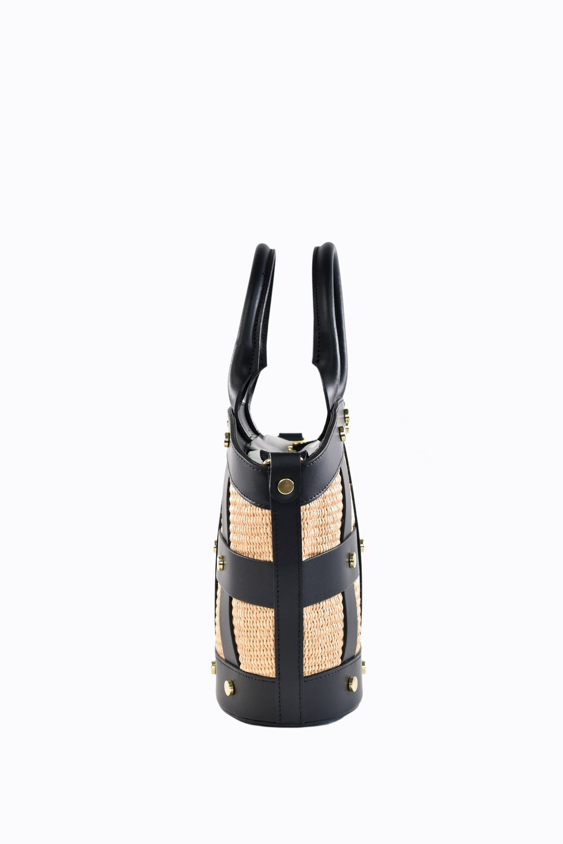 Borsa Jacqueline in pelle Spazzolata e rafia Nera