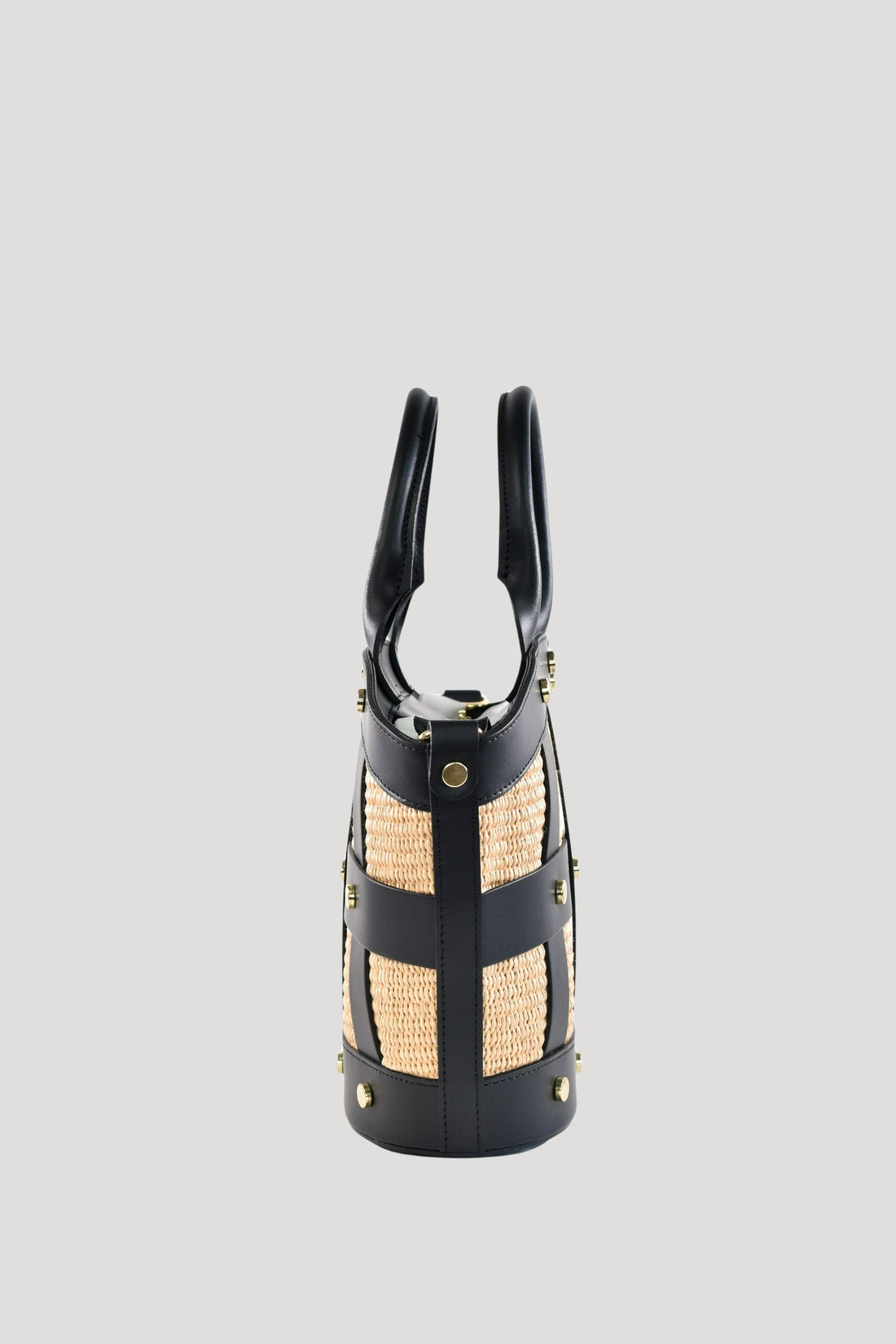 Borsa Jacqueline in pelle Spazzolata e rafia Nera