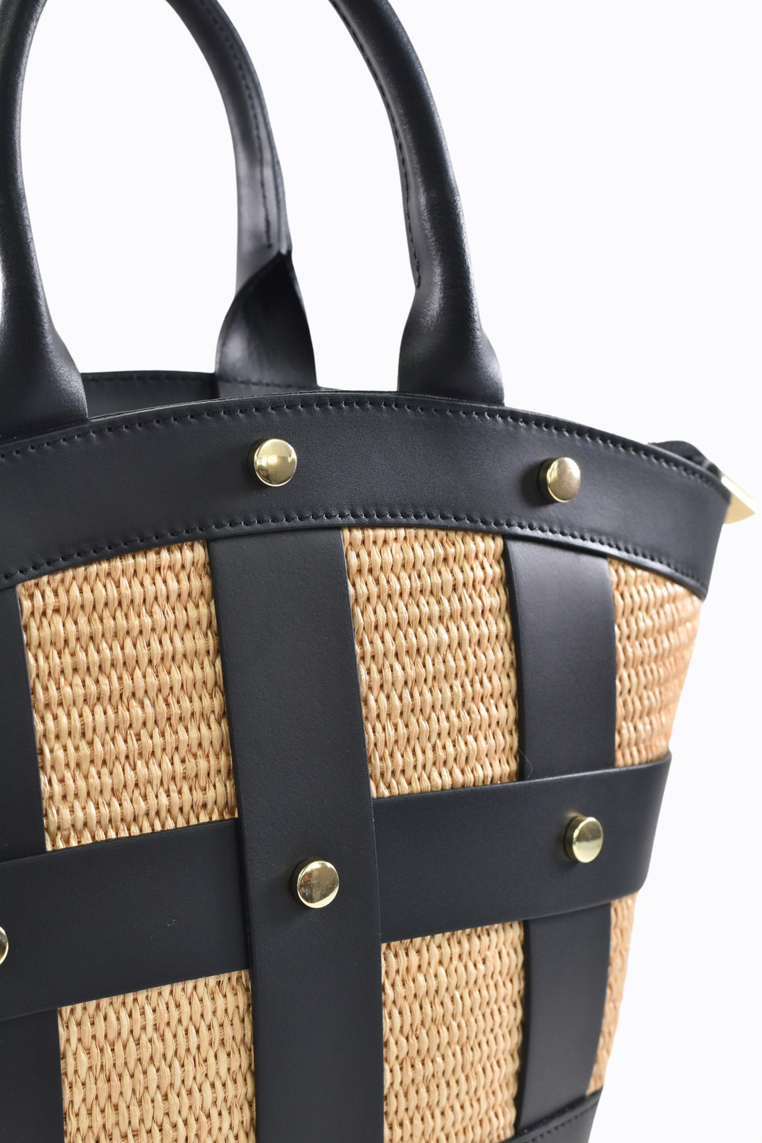 Borsa Jacqueline in pelle Spazzolata e rafia Nera