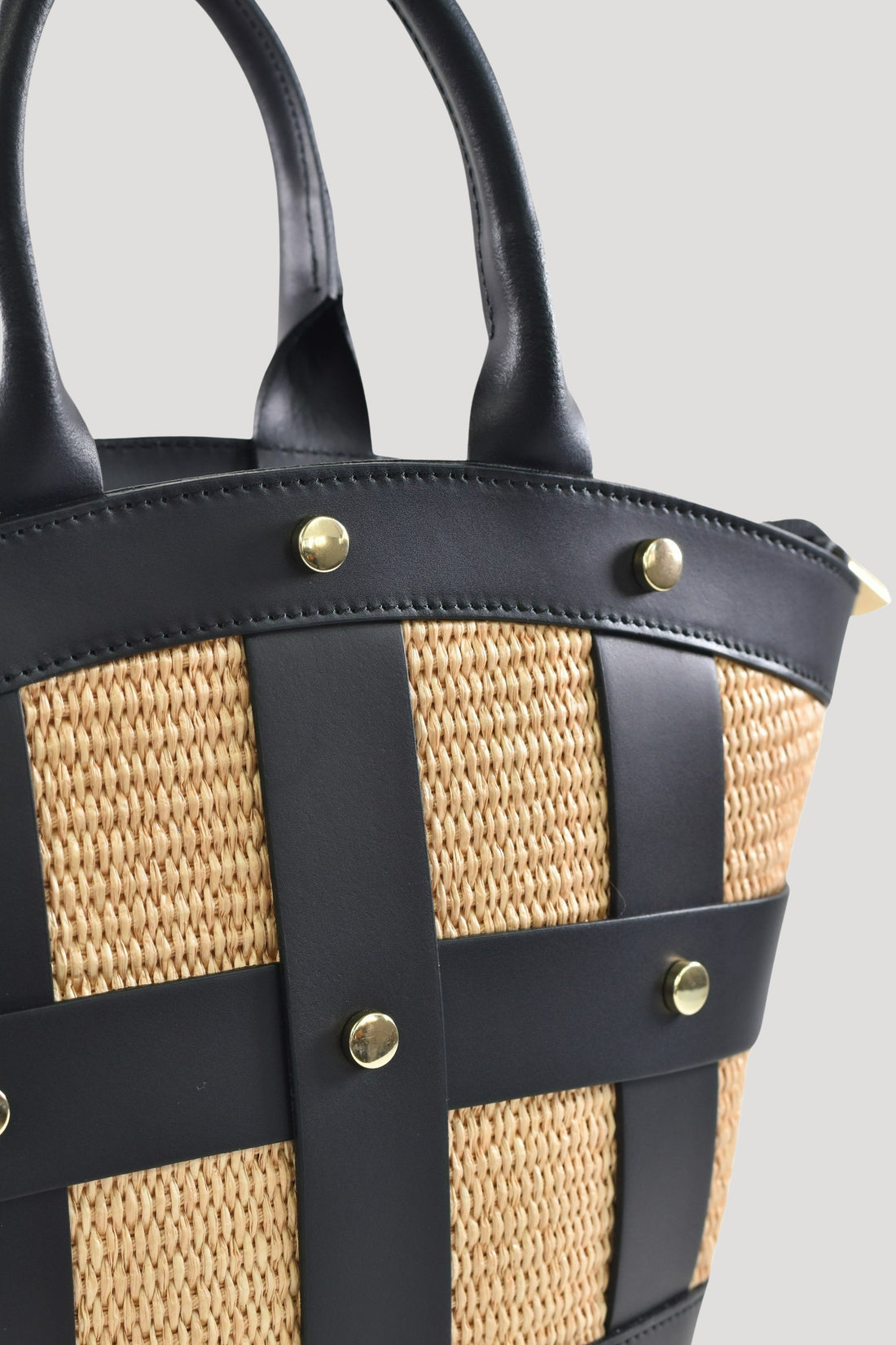 Borsa Jacqueline in pelle Spazzolata e rafia Nera