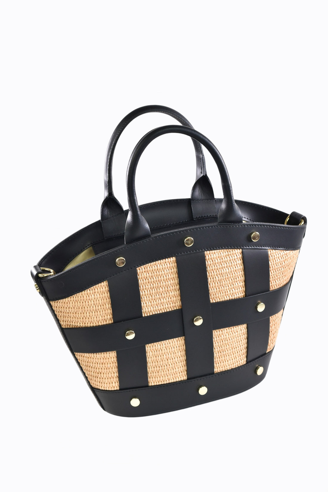 Borsa Jacqueline in pelle Spazzolata e rafia Nera