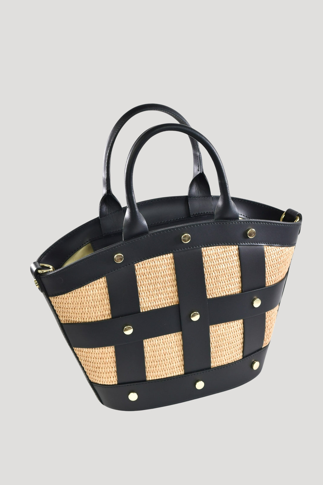 Borsa Jacqueline in pelle Spazzolata e rafia Nera