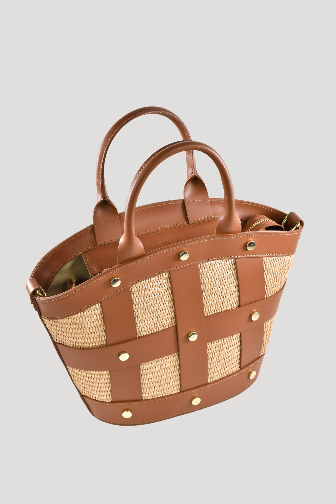 Borsa Jacqueline in pelle Spazzolata e rafia Cuoio