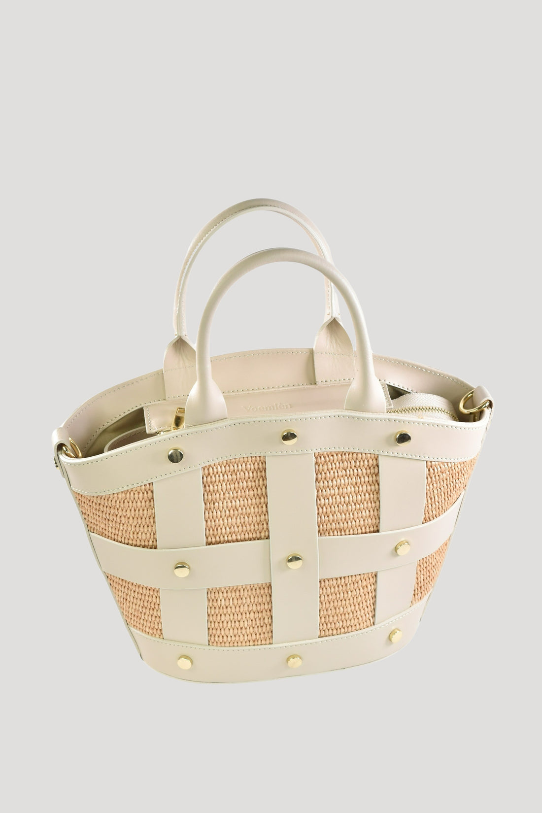 Borsa Jacqueline in pelle Spazzolata e rafia Beige