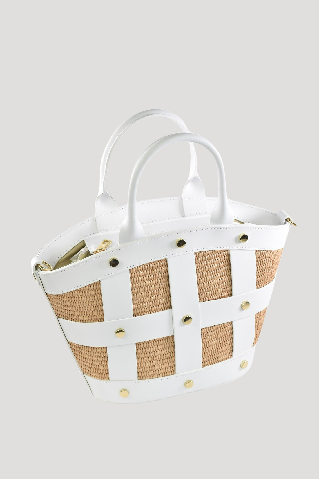 Borsa Jacqueline in pelle Spazzolata e rafia Bianca