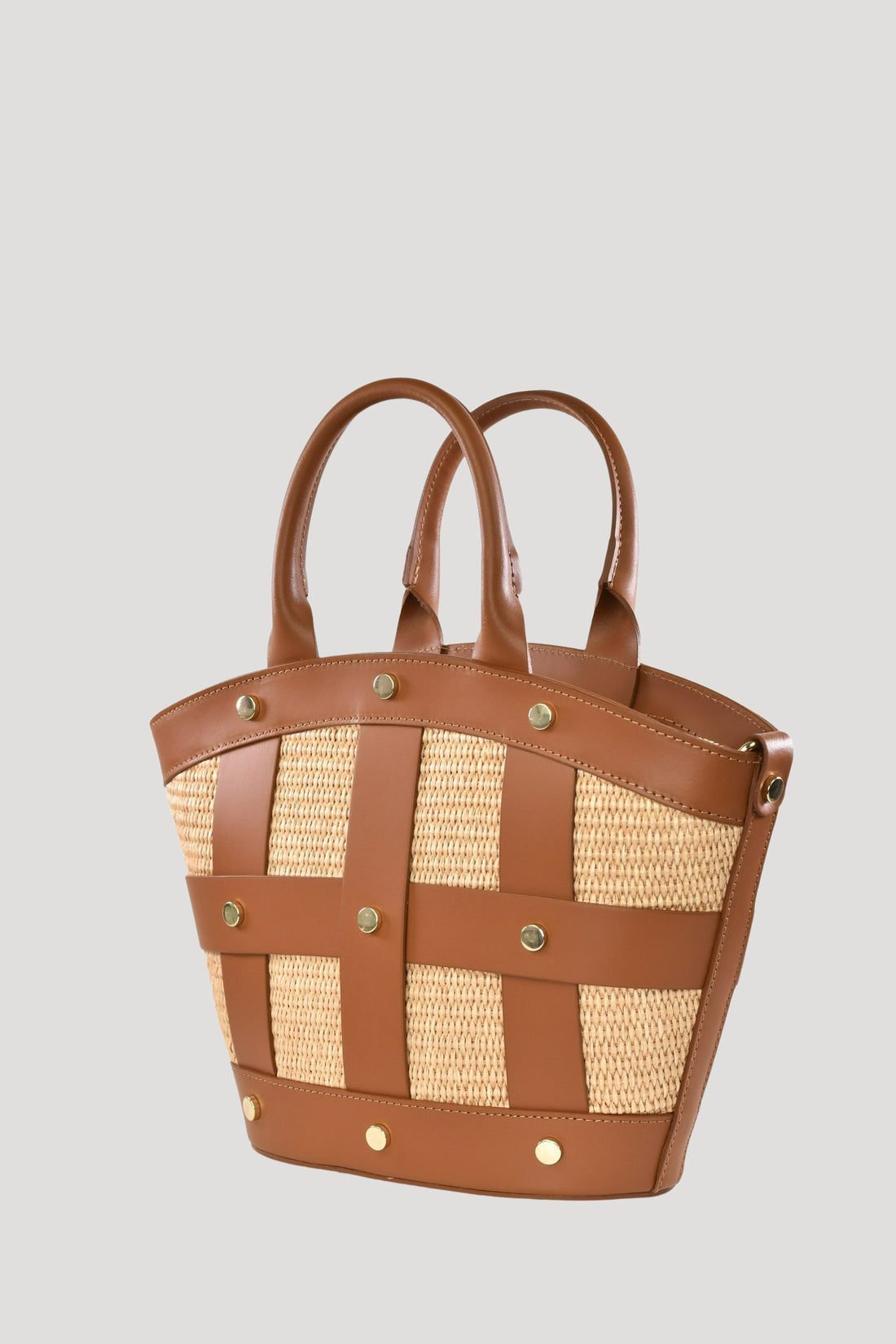 Borsa Jacqueline in pelle Spazzolata e rafia Cuoio