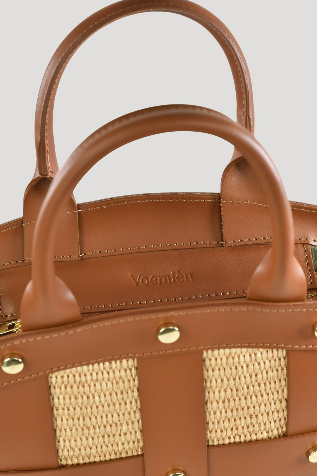 Borsa Jacqueline in pelle Spazzolata e rafia Cuoio