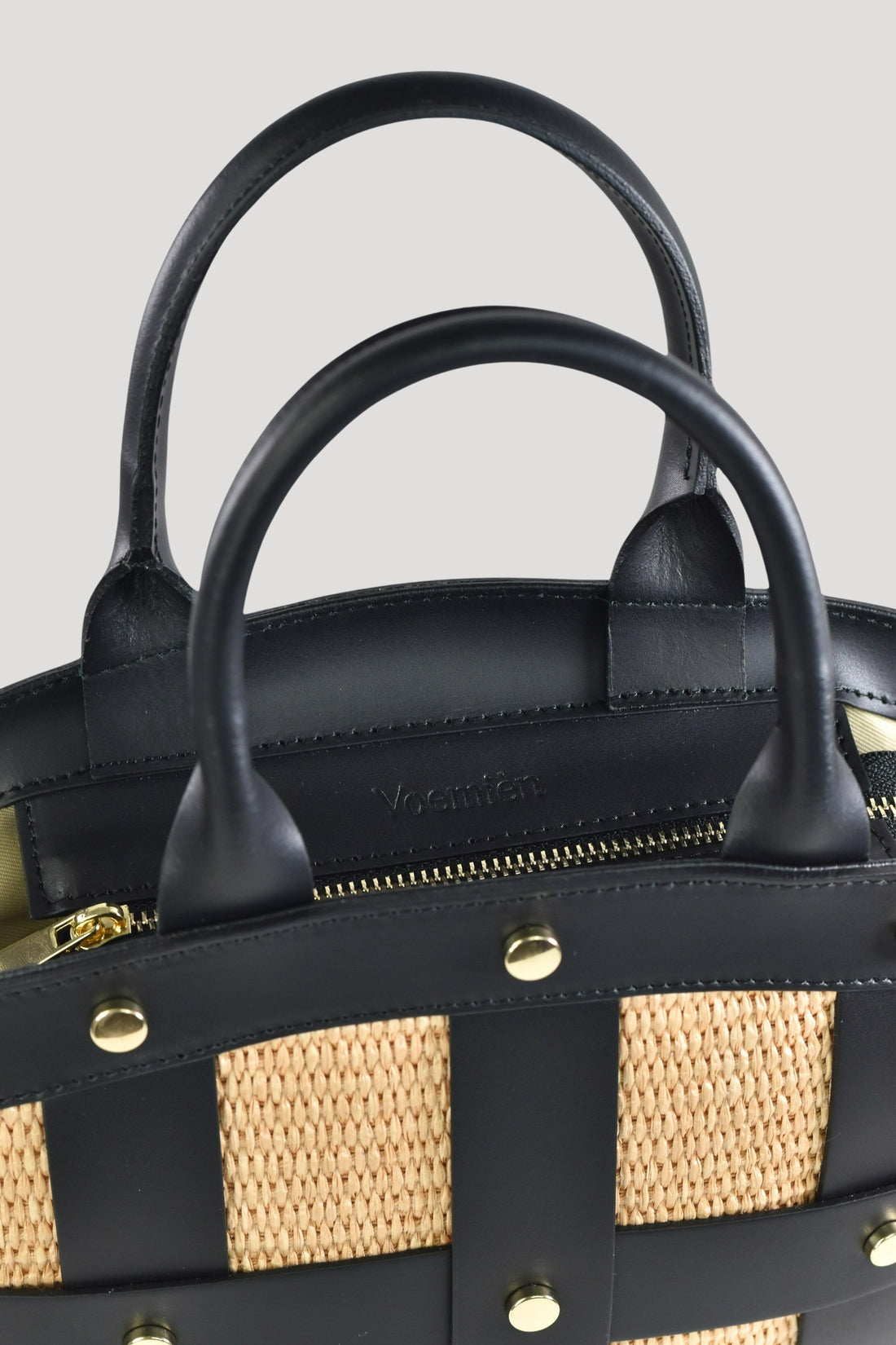 Borsa Jacqueline in pelle Spazzolata e rafia Nera